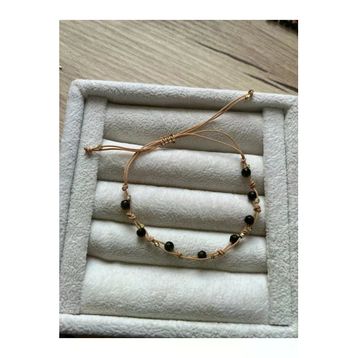 Minimal Gold Obsidyen Taşı İp Bileklik Halhal