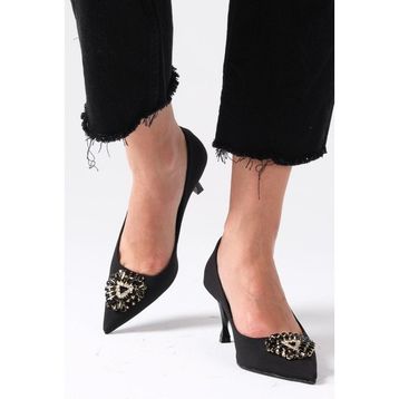 Mio Gusto Alexandra Siyah Renk Kristal Taşlı Mat Saten Kumaş Kadın Abiye Stiletto Ayakkabı