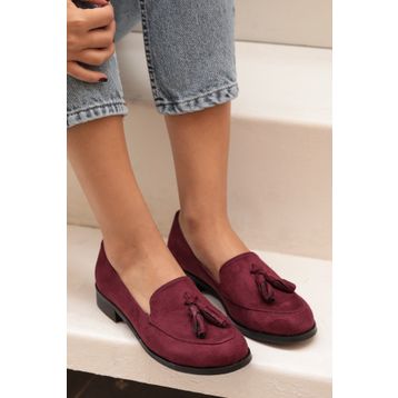 Mio Gusto Iris Bordo Süet Kadın Babet
