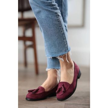 Mio Gusto Iris Bordo Süet Kadın Babet