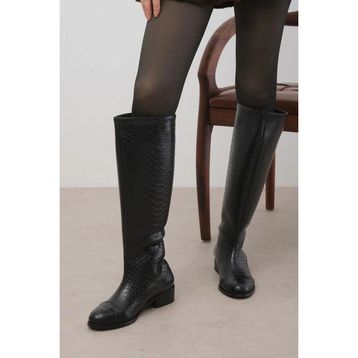 Mio Gusto Parley Fermuarsız İnce Suni Kürk Astarlı Siyah Kadın Çizme