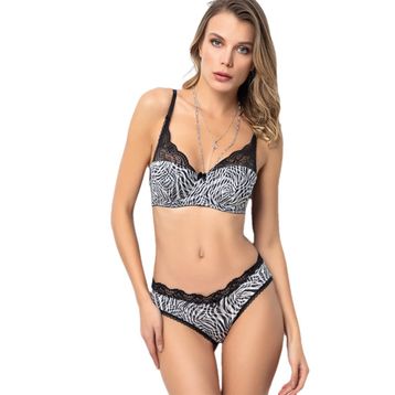 Miorre Push-Up Dolgulu Dantel Detaylı Zebra Sütyen Takım