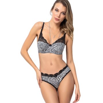 Miorre Push-Up Dolgulu Dantel Detaylı Zebra Sütyen Takım