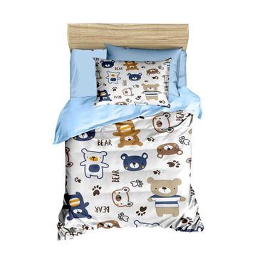Mira Home Bear Toy Blue Dijital Baskılı 3D Pamuklu Yenidoğan Bebek Nevresim Takımı