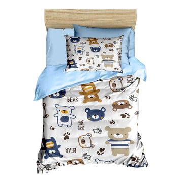 Mira Home Bear Toy Blue Dijital Baskılı 3D Pamuklu Yenidoğan Bebek Nevresim Takımı