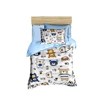 Mira Home Bear Toy Blue Dijital Baskılı 3D Pamuklu Yenidoğan Bebek Nevresim Takımı