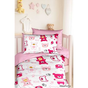 Mira Home Bear Toy Pink Dijital Baskılı 3D Pamuklu Yenidoğan Bebek Nevresim Takımı