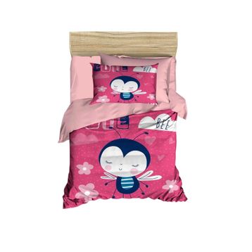 Mira Home Cute Bee Pink Dijital Baskılı 3D Pamuklu Yenidoğan Bebek Nevresim Takımı