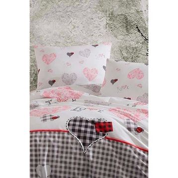 Mira Home Patchwork Love Çift Kişilik Lastikli Çarşaflı Pamuklu Nevresim Takımı