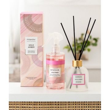 Misedor 120 ml Gold Amber Çubuklu Oda Kokusu + 330 ml Oda Spreyi