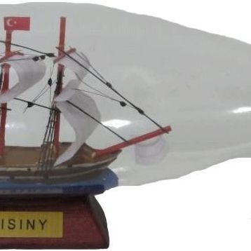 Misiny Ahşap Altlık Cam Şişe İçerisinde 19.5 cm Gemi Maketi