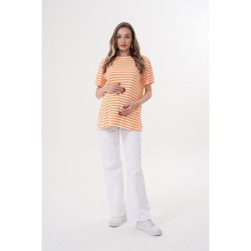 Miss Dünya Lissa Bisiklet Yaka Kısa Kol Çizgili Hamile ve Lohusa T-shirt