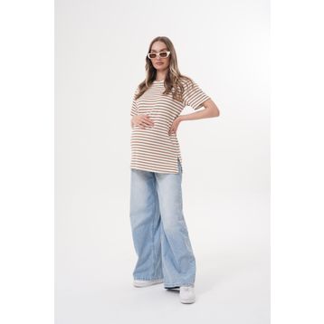 Miss Dünya Lissa Bisiklet Yaka Kısa Kol Çizgili Hamile ve Lohusa T-shirt