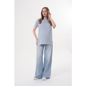 Miss Dünya Lissa Bisiklet Yaka Kısa Kol Çizgili Hamile ve Lohusa T-shirt
