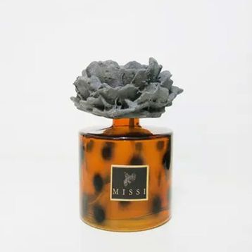 Missi 500 ml Kahverengi Leopar Desenli Cam Şişe Seramik Taşlı Dark Amber Oda Kokusu
