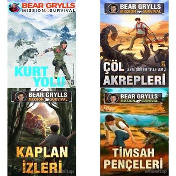 Mission Survival Serisi 4 Kitap Set - Kurt Yolu - Çöl Akrepleri - Kaplan İzleri - Timsah Pençeleri - Bear Grylls