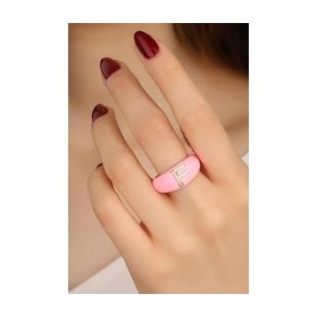 Mistik Silver Açık Pembe Mineli Gümüş Harf Yüzük