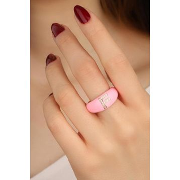 Mistik Silver Açık Pembe Mineli Gümüş Harf Yüzük