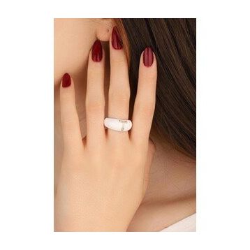 Mistik Silver Beyaz Mineli Gümüş Harf Yüzük