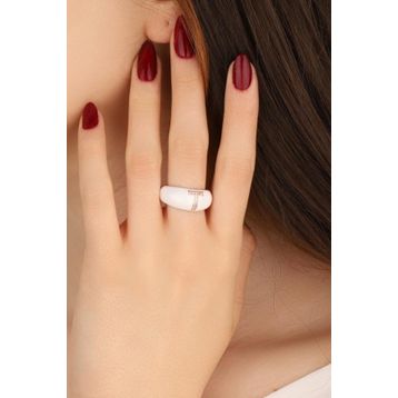 Mistik Silver Beyaz Mineli Gümüş Harf Yüzük