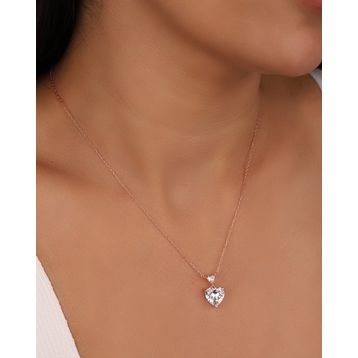 Mistik Silver Beyaz Taşlı Çift Kalpli Gümüş Kolye