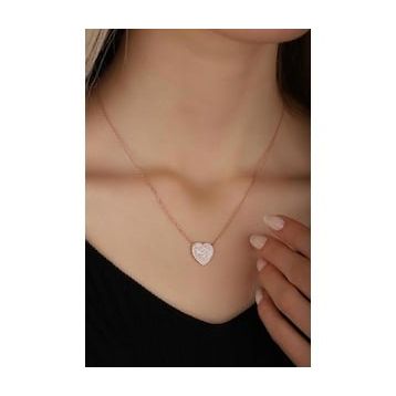 Mistik Silver Beyaz Taşlı Gümüş Kalp Kolye
