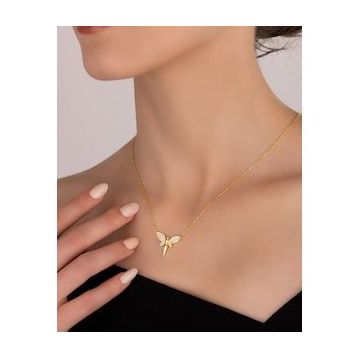 Mistik Silver Beyaz Taşlı Melek Gümüş Kolye
