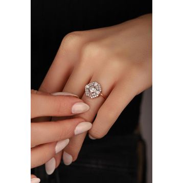 Mistik Silver Beyaz Taşlı Yonca Gümüş Yüzük