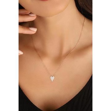 Mistik Silver Beyaz Zirkon Taşlı Küçük Kalp Gümüş Kolye