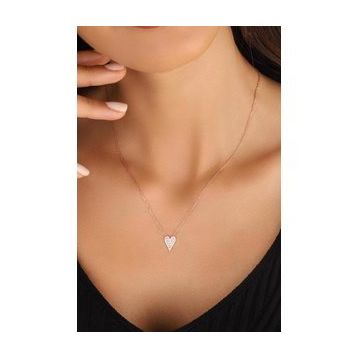 Mistik Silver Beyaz Zirkon Taşlı Küçük Kalp Gümüş Kolye