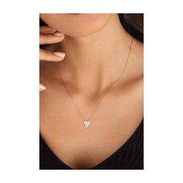 Mistik Silver Beyaz Zirkon Taşlı Küçük Kalp Gümüş Kolye