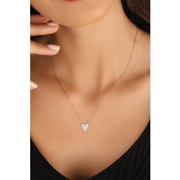 Mistik Silver Beyaz Zirkon Taşlı Küçük Kalp Gümüş Kolye