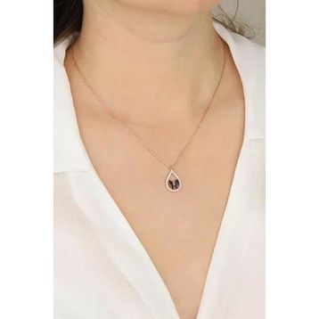 Mistik Silver Damla Taşlı Siyah Kelebek Gümüş Kolye