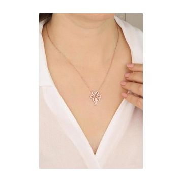 Mistik Silver Damla Taşlı Siyah Kelebek Gümüş Kolye