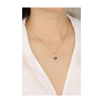 Mistik Silver Damla Taşlı Siyah Kelebek Gümüş Kolye