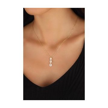 Mistik Silver Dikey Üç Taşlı Gümüş Kolye