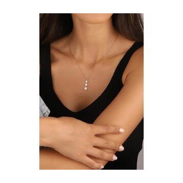 Mistik Silver Dikey Üç Taşlı Gümüş Kolye