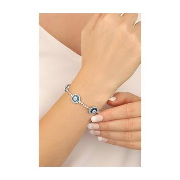 Mistik Silver Gümüş 3 Cam Gözlü Bileklik