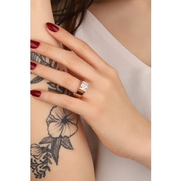 Mistik Silver Kristal Beyaz Taşlı Büyük Dikdörtgen Taşlı Gümüş Yüzük