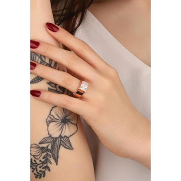 Mistik Silver Kristal Beyaz Taşlı Büyük Dikdörtgen Taşlı Gümüş Yüzük