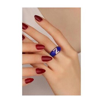 Mistik Silver Lacivert Mineli Gümüş Harf Yüzük