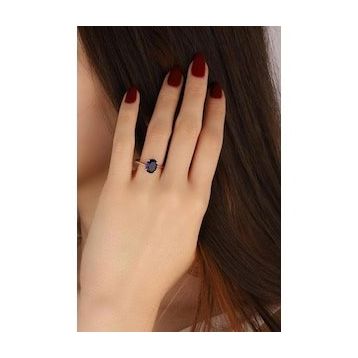 Mistik Silver Lacivert Renk Doğal Taşlı Gümüş Yüzük