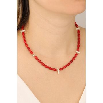 Mistik Silver Mercan Doğal Taşlı Gümüş Kolye