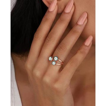 Mistik Silver Mineli 3 Gözlü Gümüş Yüzük