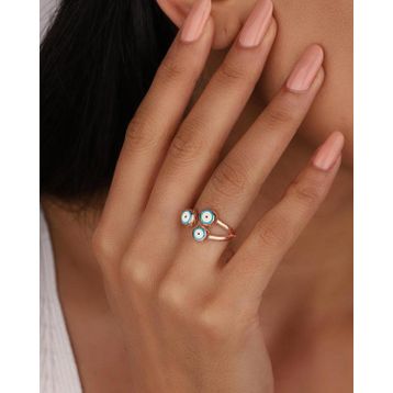 Mistik Silver Mineli 3 Gözlü Gümüş Yüzük