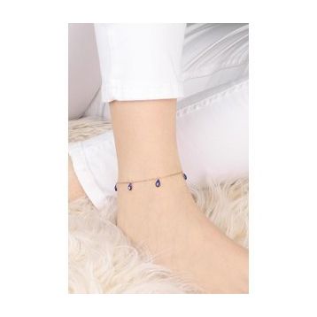 Mistik Silver Mineli Nazar Boncuğu Gümüş Halhal