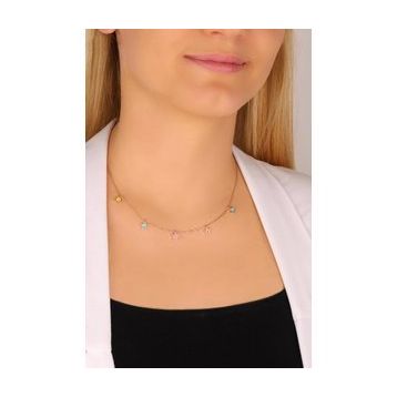 Mistik Silver Mineli Yıldız Sallantılı Gümüş Kolye