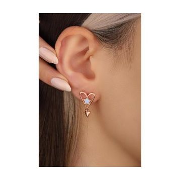 Mistik Silver Mineli Yıldızlı Kalp Gümüş Küpe