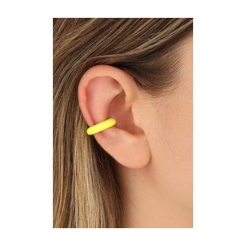 Mistik Silver Neon Sarı Mineli Gümüş Kıkırdak Küpe