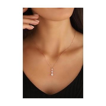 Mistik Silver Ortası Tek Taşlı Sarkık Gümüş Kolye
